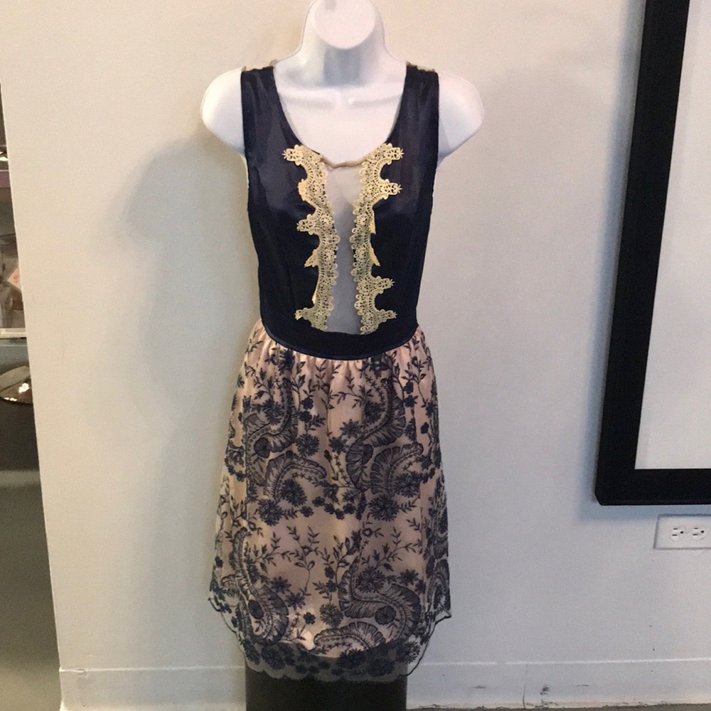 Mesh deep v neck dress